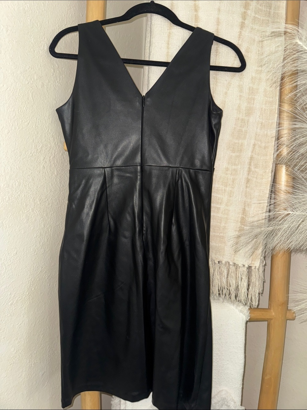 Guess Black Faux Leather Asymmetrical Wrap Dress - Picture 5 of 5